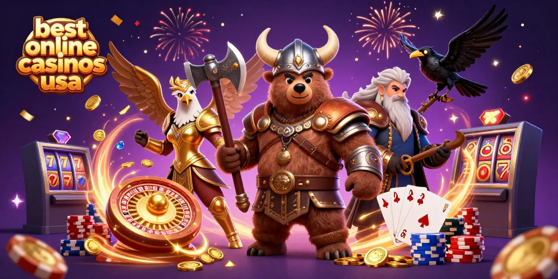 Experience the excitement of the best online casinos USA with vibrant characters and casino elements.