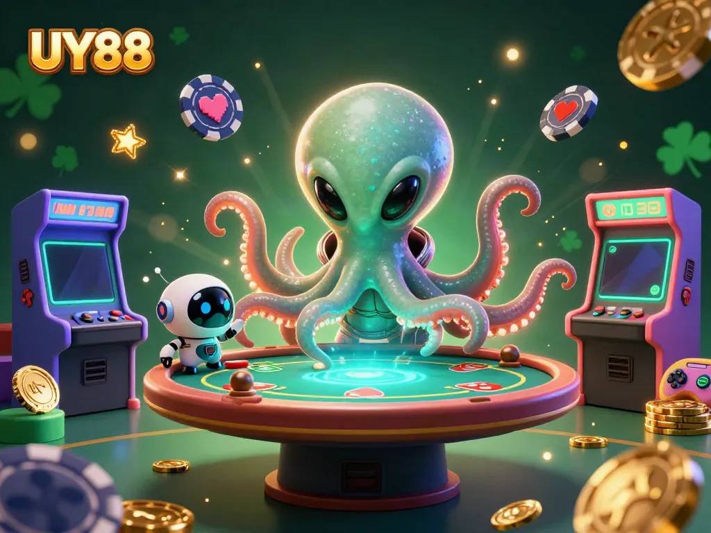 Experience thrilling gambling at UY88 with dynamic 3D scenes of alien octopus and gaming elements.