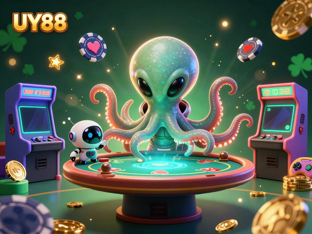 Experience thrilling gambling at UY88 with dynamic 3D scenes of alien octopus and gaming elements.