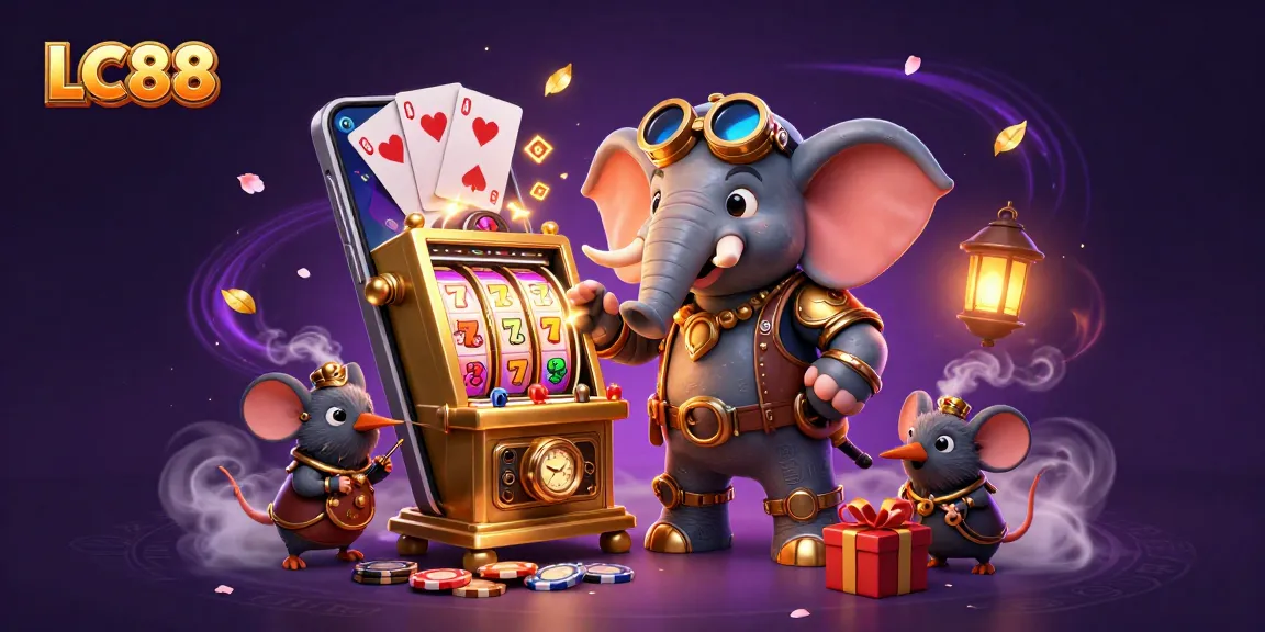 Spin and win with LC88 in this vibrant steampunk casino scene, showcasing thrilling slot action.