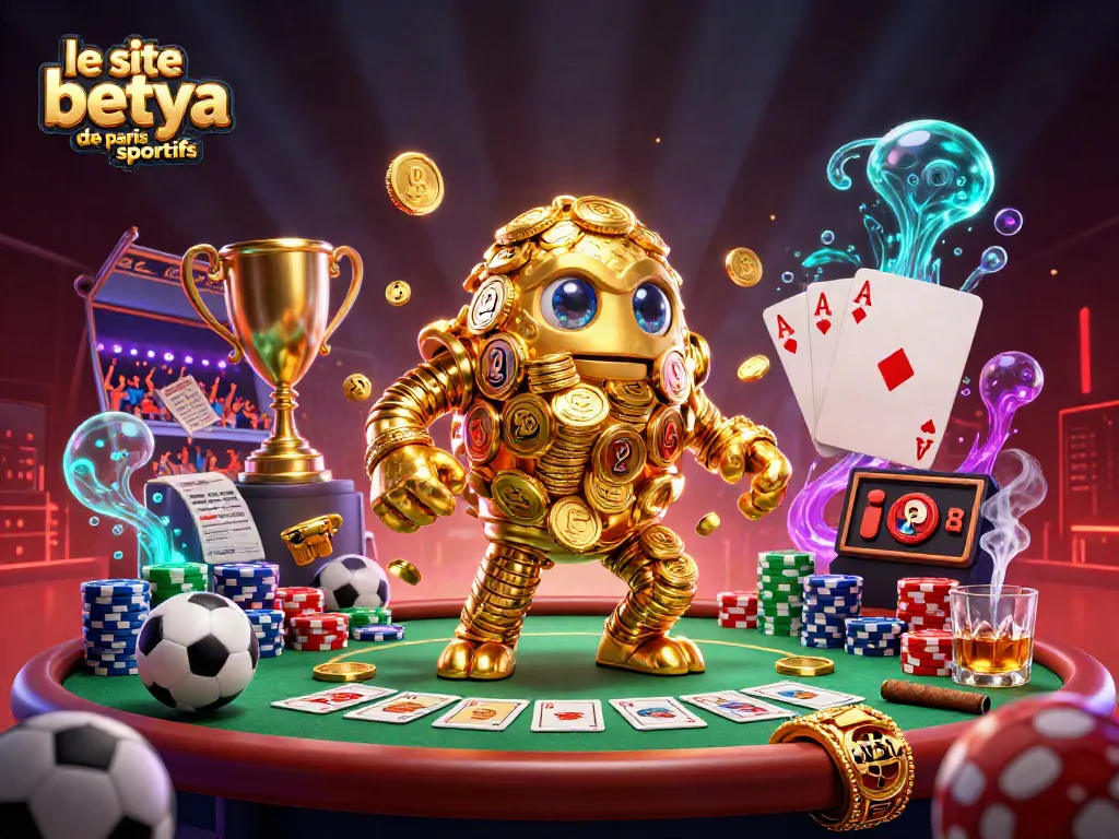 Experience excitement with le site betya de paris sportifs, featuring vibrant sports betting elements and energetic characters.