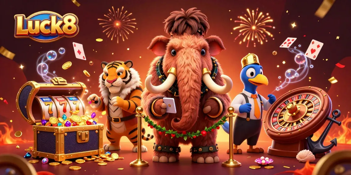 Experience the vibrant Luck8 casino scene with VIP characters and exciting gaming elements.