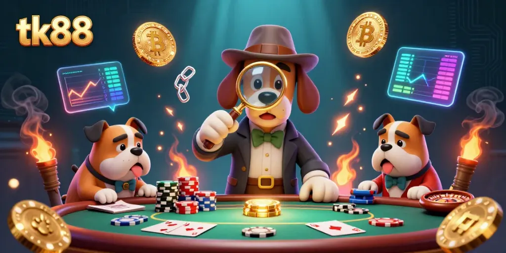 Experience thrilling poker adventures with tk88 in this vibrant 3D casino scene.