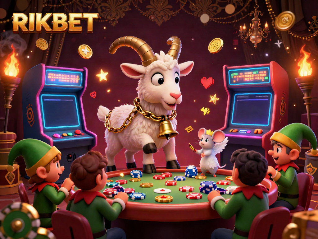 Experience the excitement of RIKBET's casino with a whimsical Krampus goat managing a festive scene.