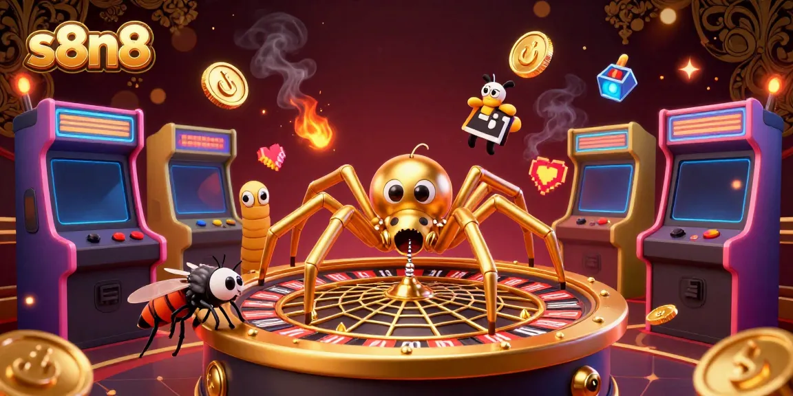 Experience thrilling bets on s8n8 with a dynamic casino-themed illustration featuring a roulette wheel web.