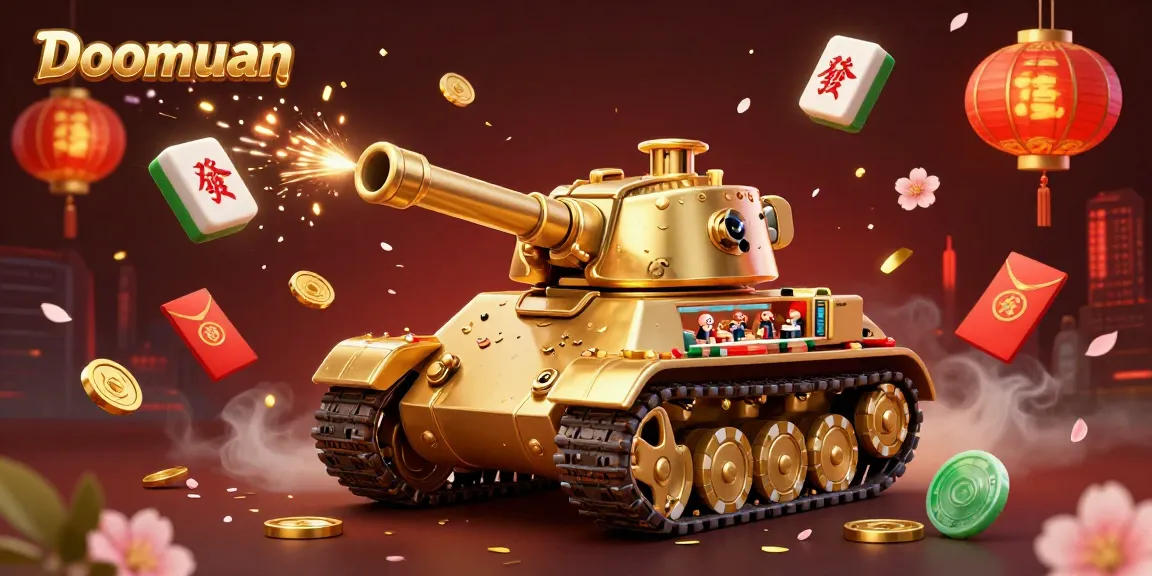 Doomuan showcases a vibrant casino scene with a golden beetle tank and festive game elements.