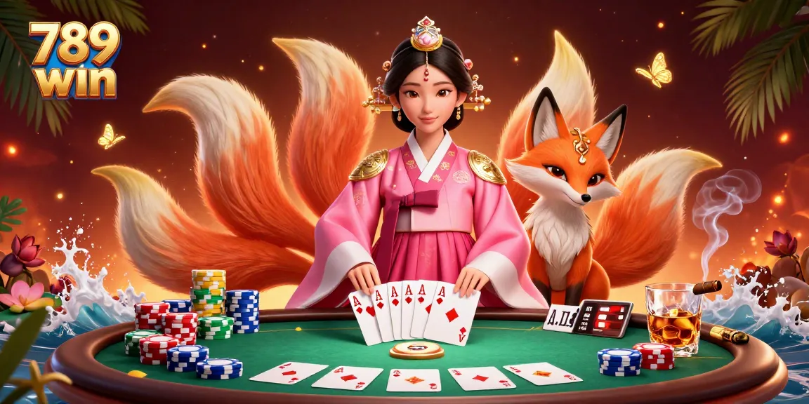 Experience the thrill of 789 win with captivating visuals of a poker scene and lucky symbols.