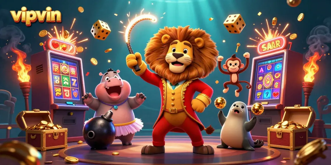 Engage in thrilling gameplay with vipvin surrounded by iconic casino symbols and lively characters.