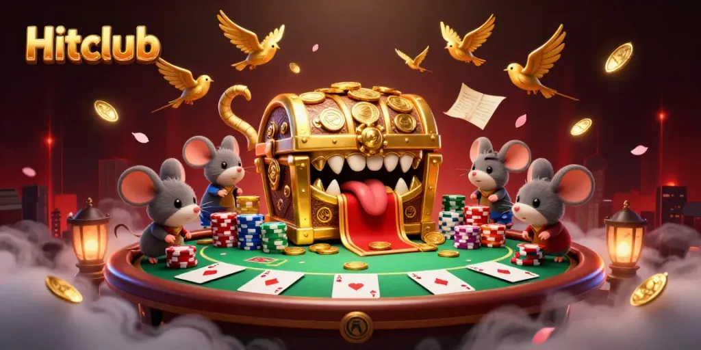 Engage with Hitclub's vibrant 3D casino art featuring adventurer mice lured by riches.