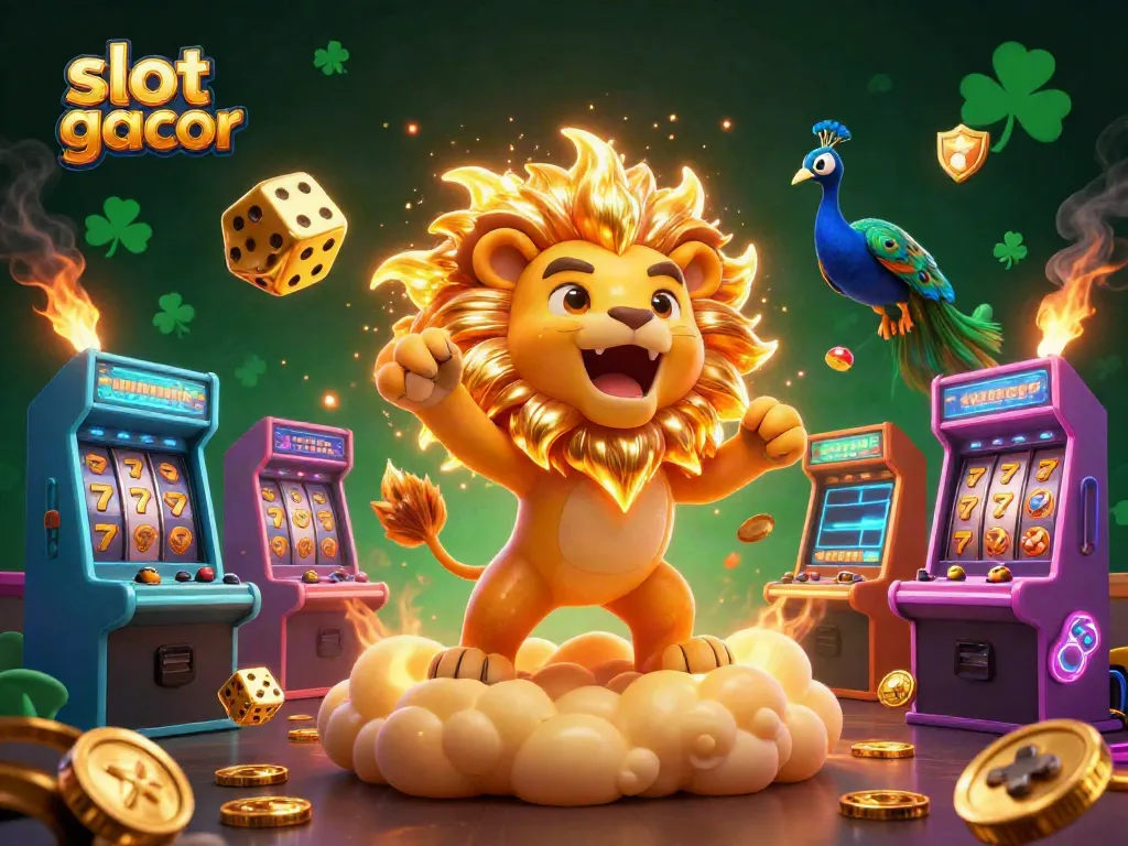 Experience the thrill of slot gacor in this 3D casino illustration featuring vibrant characters and games.