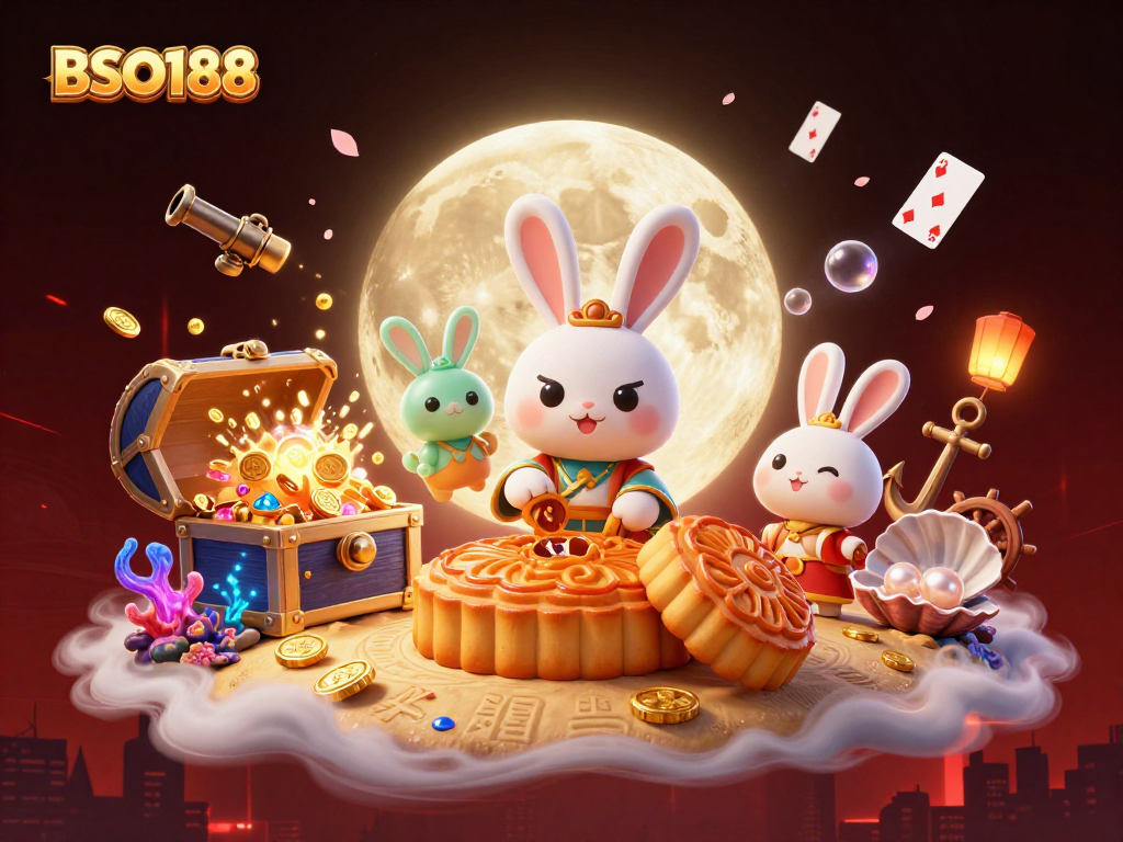 Experience BSO188 action with the moon rabbit and treasure in this vibrant casino scene.