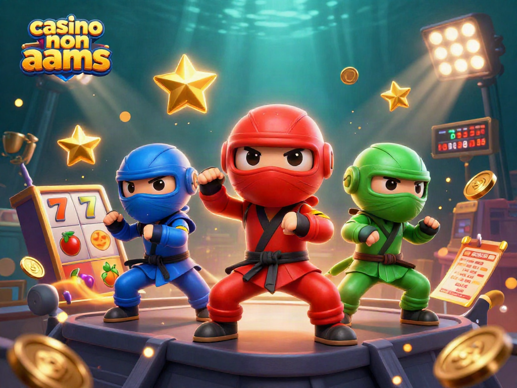 Immagine dinamica dei ninja camaleonti in azione al casinò non AAMS, con elementi di gioco scintillanti.