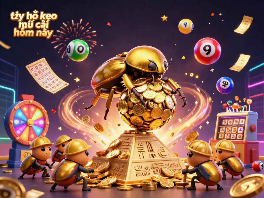 Engage with tỷ lệ kèo nhà cái hôm nay through a vibrant lottery and casino-themed illustration.