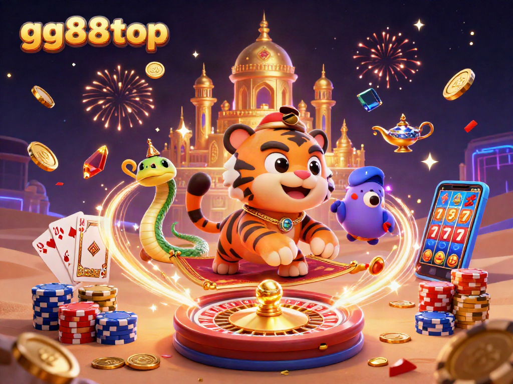 Experience exciting games with gg88top featuring a vibrant casino scene filled with lights and riches.