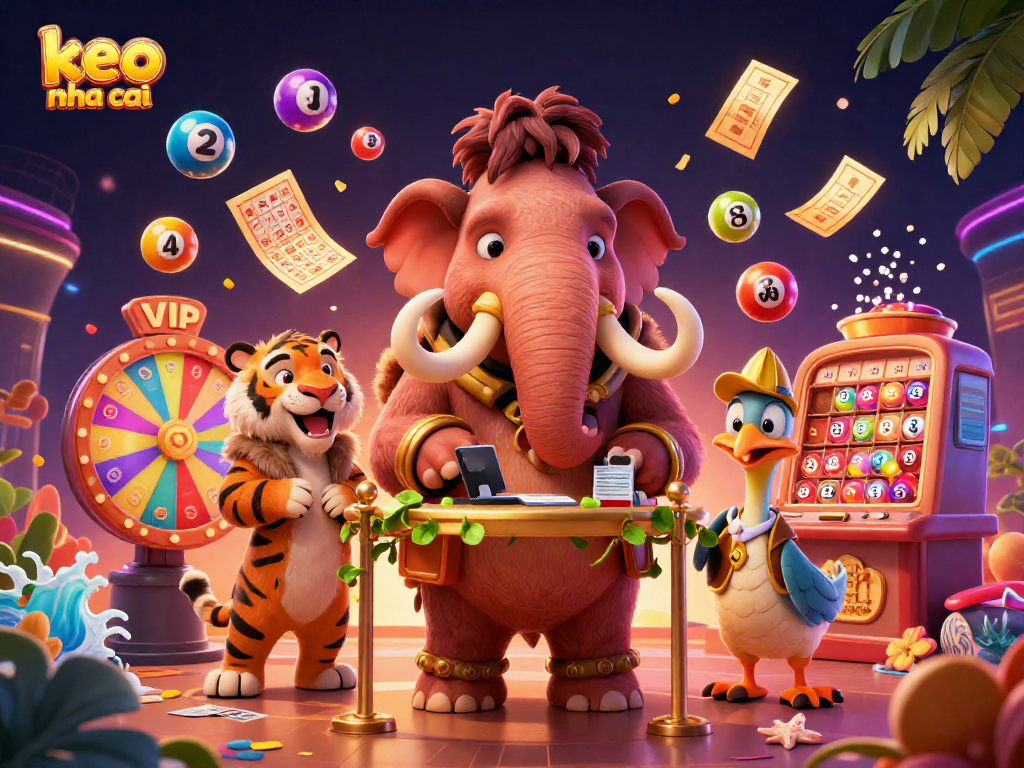 Experience keo nha cai thrill with dynamic lottery balls and vibrant casino elements in this detailed 3D scene.