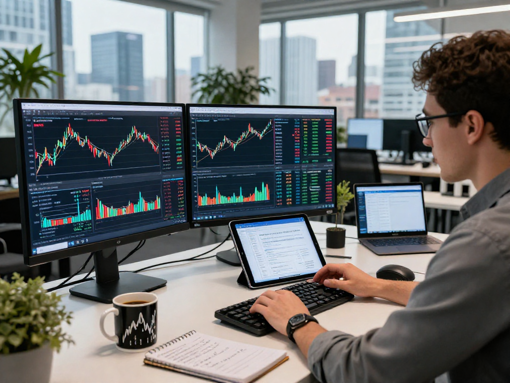 DAX index quote API displayed on multiple monitors in a modern financial trading environment.