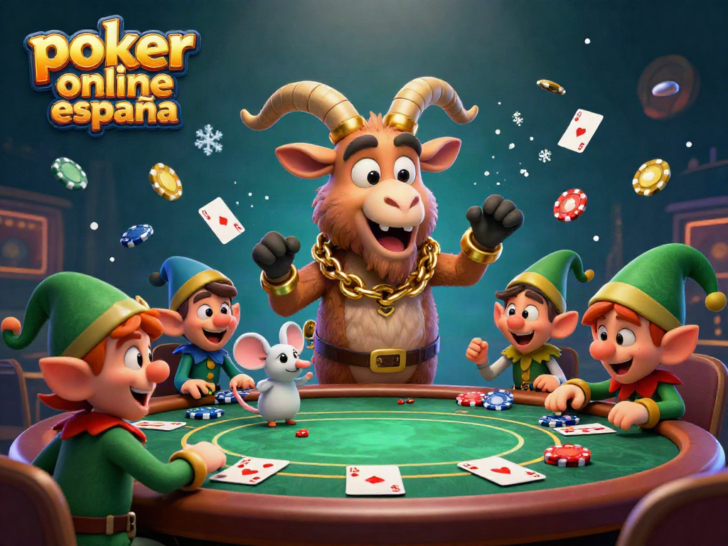 Vive la emoción del póker online en España con jugadores animados en una sala vibrante y dinámica.