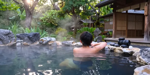 Relaxing in a ROKOK88 link hot spring surrounded by nature.