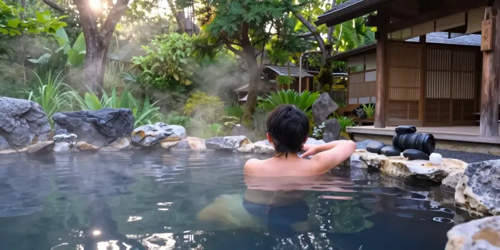 Relaxing in a ROKOK88 link hot spring surrounded by nature.