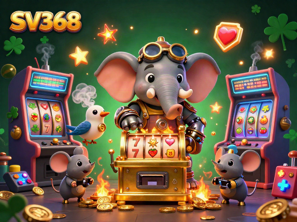 Spin the SV368 slot machine with a steampunk elephant engineer for a chance to win!