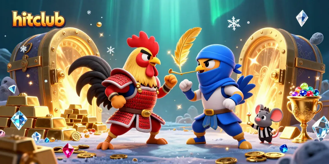 hitclub showcases a fierce rooster battle amid dazzling casino treasures