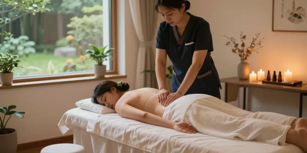 Relaxing 종로출장안마 service with a professional therapist in a serene wellness room.