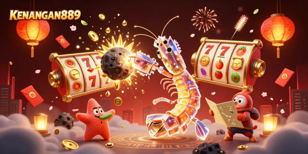 Experience the thrill of KENANGAN889 as a galactic samurai battles for golden coins in a vibrant casino scene.