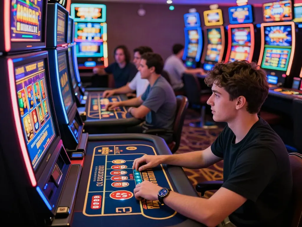 Engaging online casino scene at https://da88z.net/ with diverse players experiencing thrilling slot machines and live games.