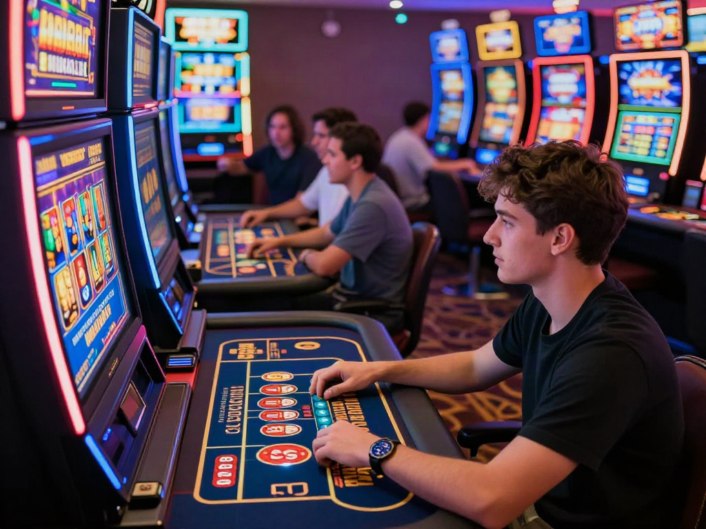 Engaging online casino scene at https://da88z.net/ with diverse players experiencing thrilling slot machines and live games.