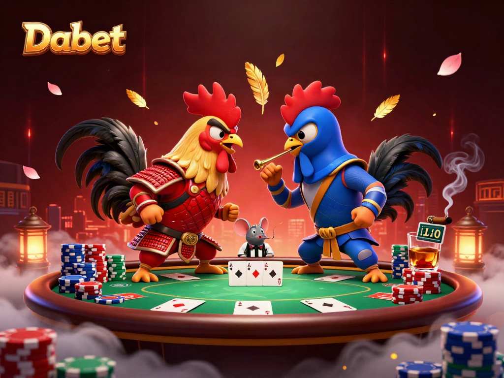 Dabet sparks excitement with cartoon roosters battling at a vibrant poker table