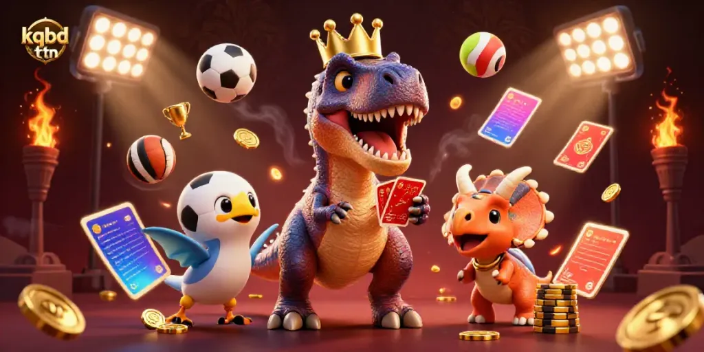 Watch the interactive kqbd tt hn experience unfold with a playful T-Rex and friends gaming.