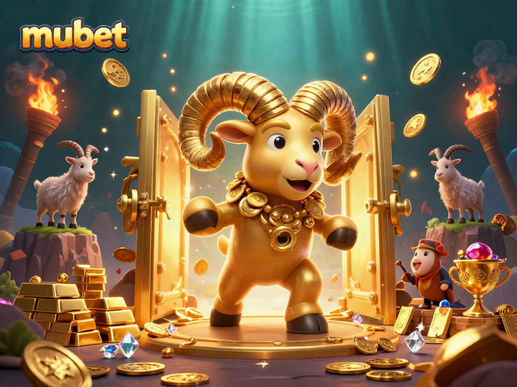 Experience thrilling gaming at mubet with a golden ram charging through a treasure vault.