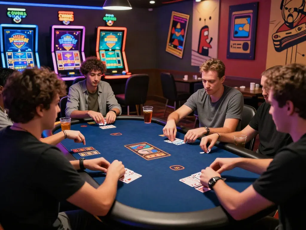 Exciting gaming atmosphere at https://hitclub3.io/ with friends enjoying card games and vibrant decor.