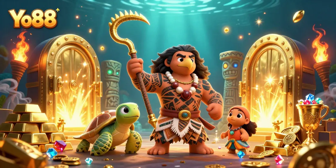 Yo88 casino adventure featuring a demigod and treasure elements, perfect for exciting gaming experiences.