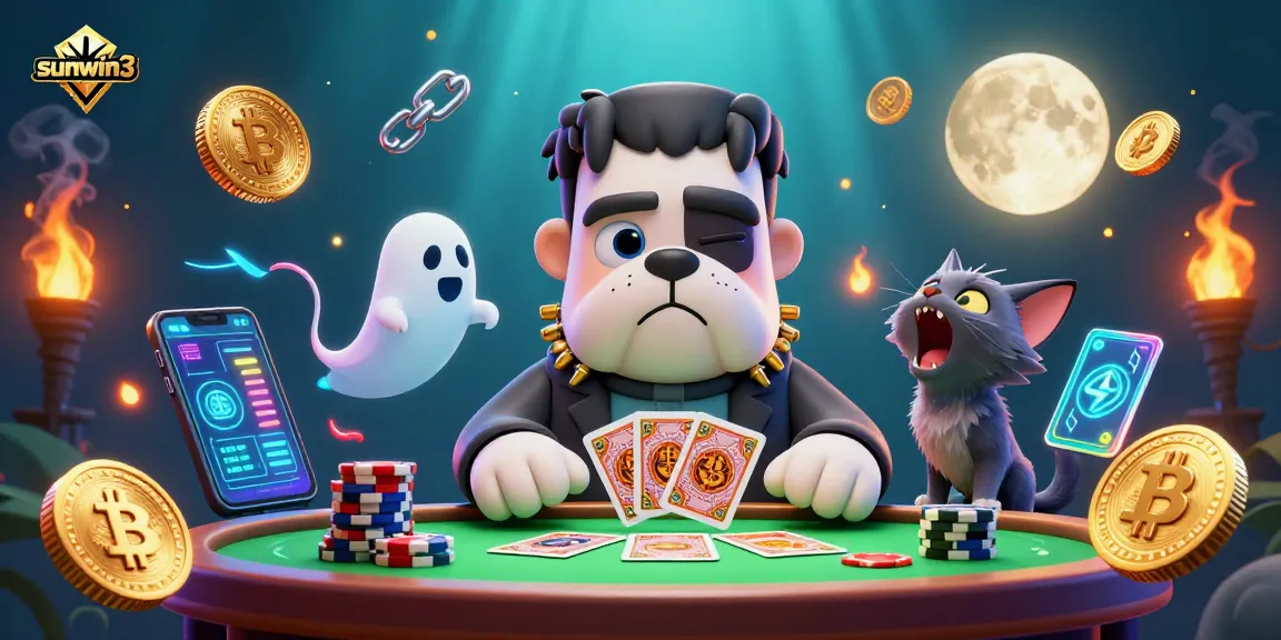 Experience thrilling gameplay with sunwin3 as the Frankenstein bulldog dealer amidst vibrant casino elements.