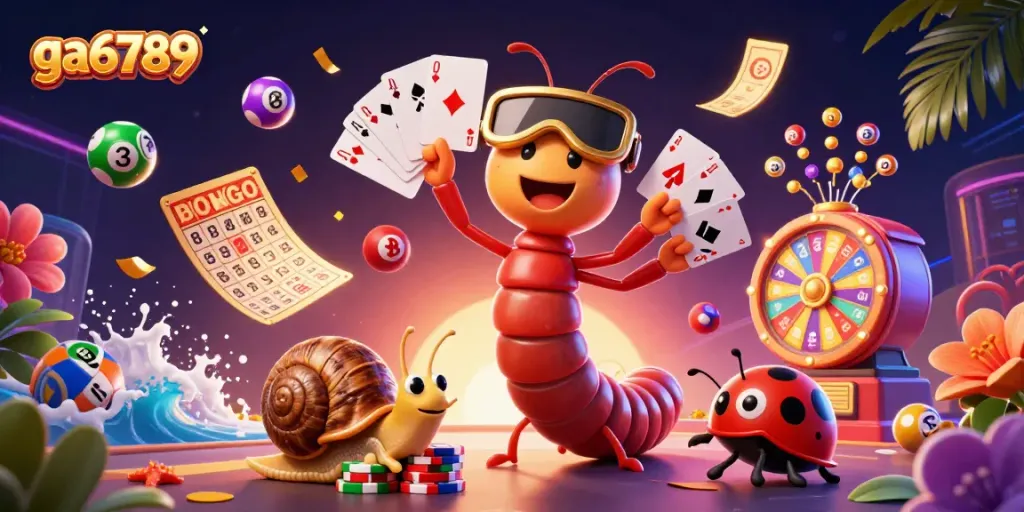 Experience the thrill of ga6789 with a lively casino scene featuring a cartoon dealer and high-roller snail.