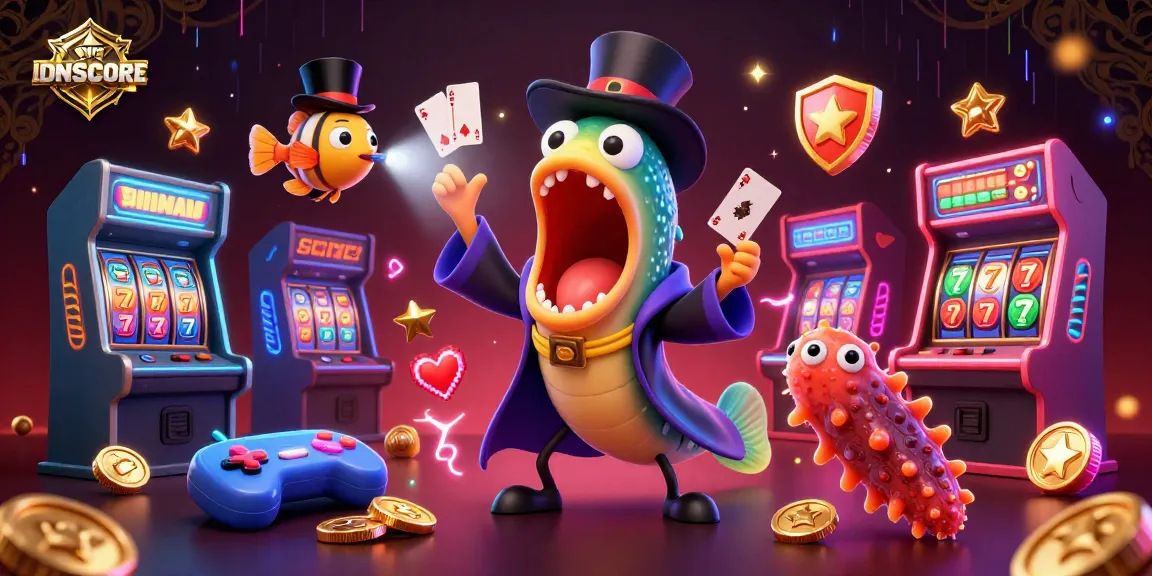Experience thrilling casino gameplay with IDNSCORE's vibrant scene showcasing unique underwater characters.