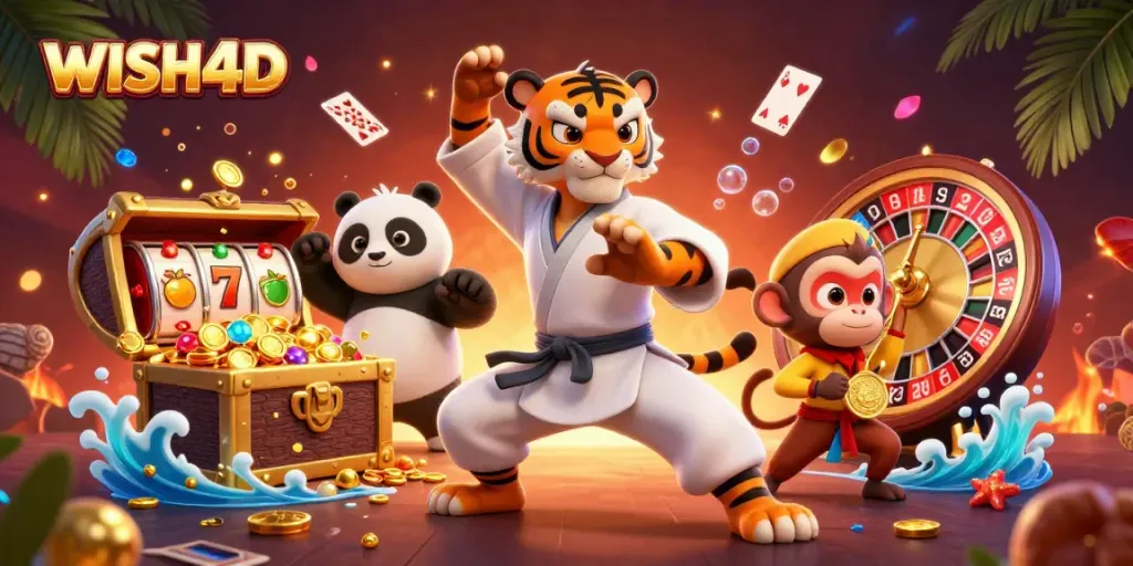 WISH4D engages players with dynamic slot gaming, showcasing vibrant reels and colorful elements
