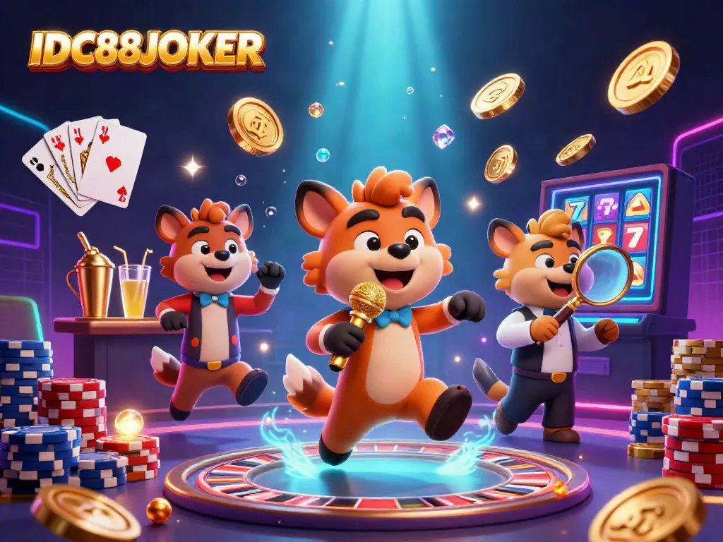 Experience IDC88JOKER's lively casino atmosphere with hyenas as comedian, bartender, and bouncer.