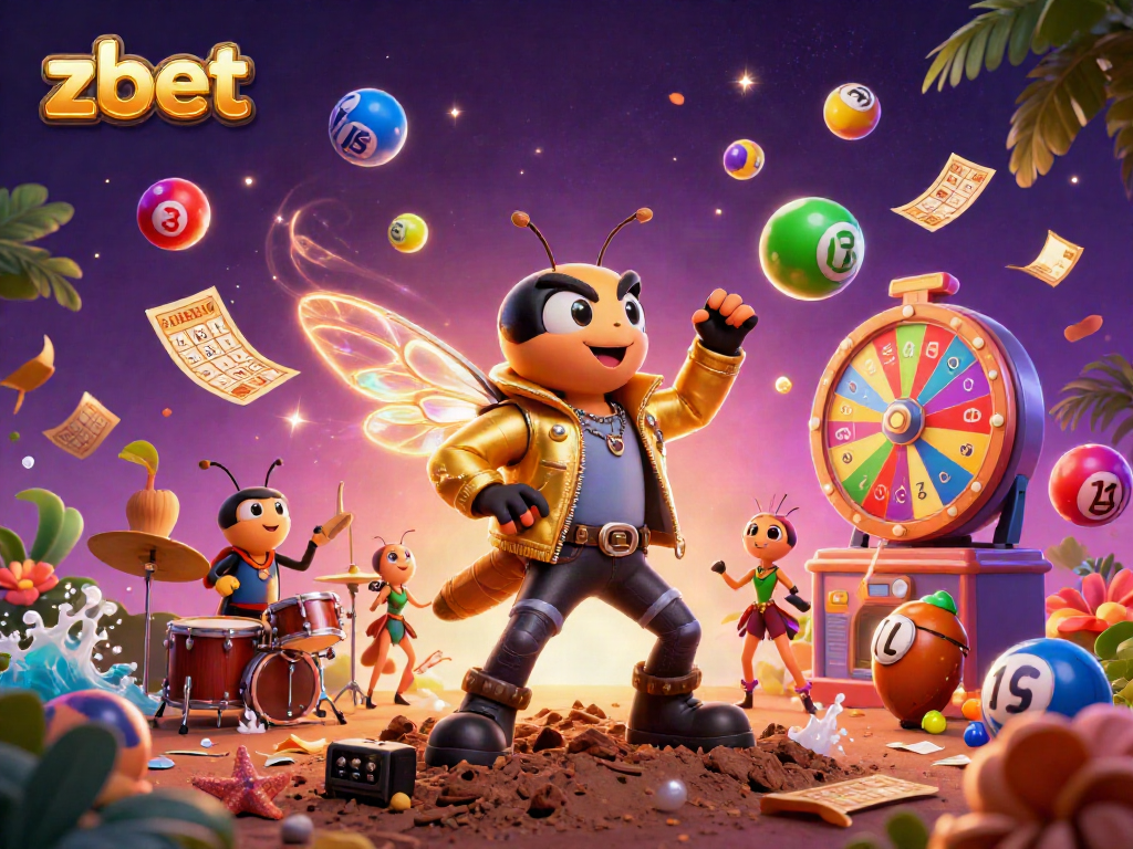 Experience thrilling gaming moments with zbet, featuring a dynamic cicada rock star scene in a vibrant casino atmosphere.