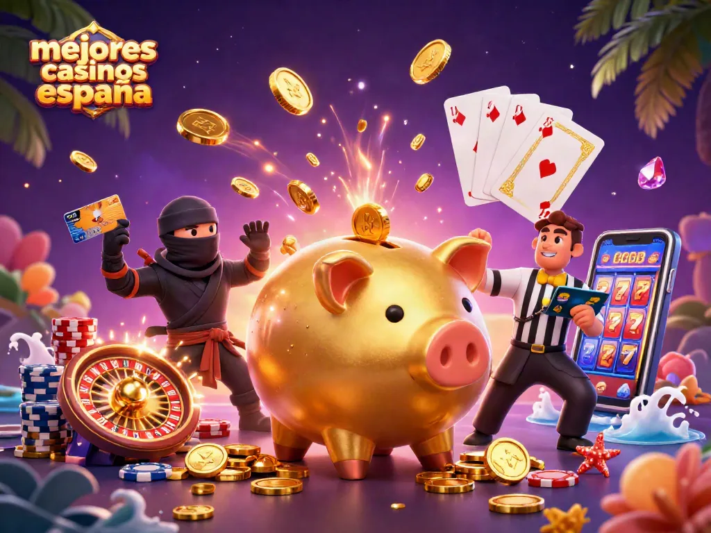 Mejores casinos España: ilustra un animado enfrentamiento de personajes en un entorno de casino lleno de acción.