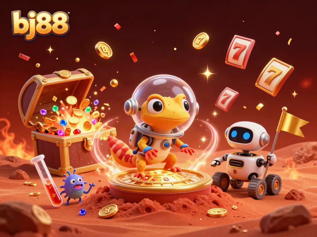 Engage with bj88 for thrilling casino adventures, featuring Martian characters in a vibrant betting scene.