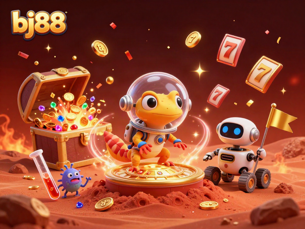 Engage with bj88 for thrilling casino adventures, featuring Martian characters in a vibrant betting scene.
