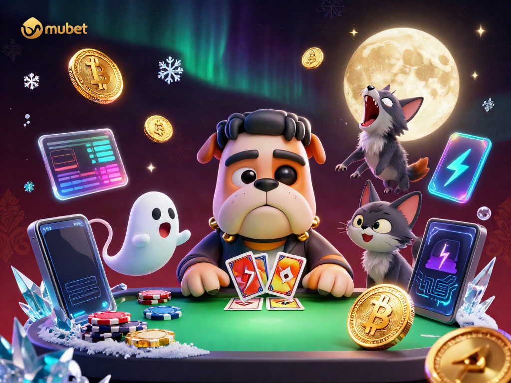 Experience thrilling gaming with mubet at a spooky casino table, where a bulldog deals cards.