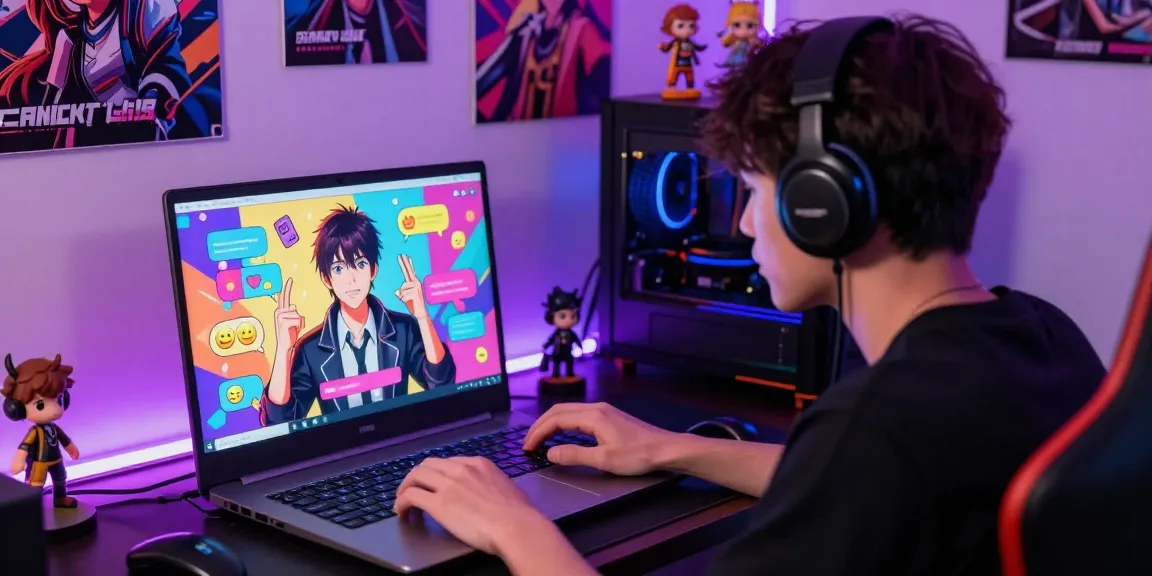 Engaging in a hentai chat AI interaction in a lively gaming room.