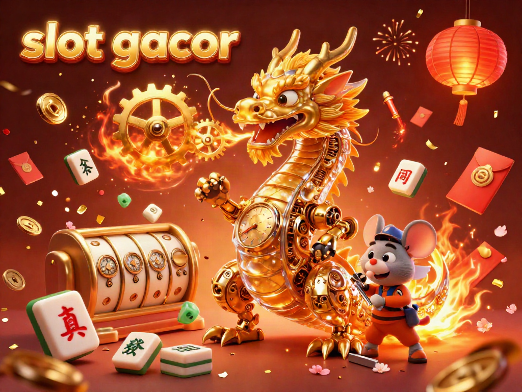 Engage with slot gacor excitement featuring a golden dragon and vibrant casino elements.