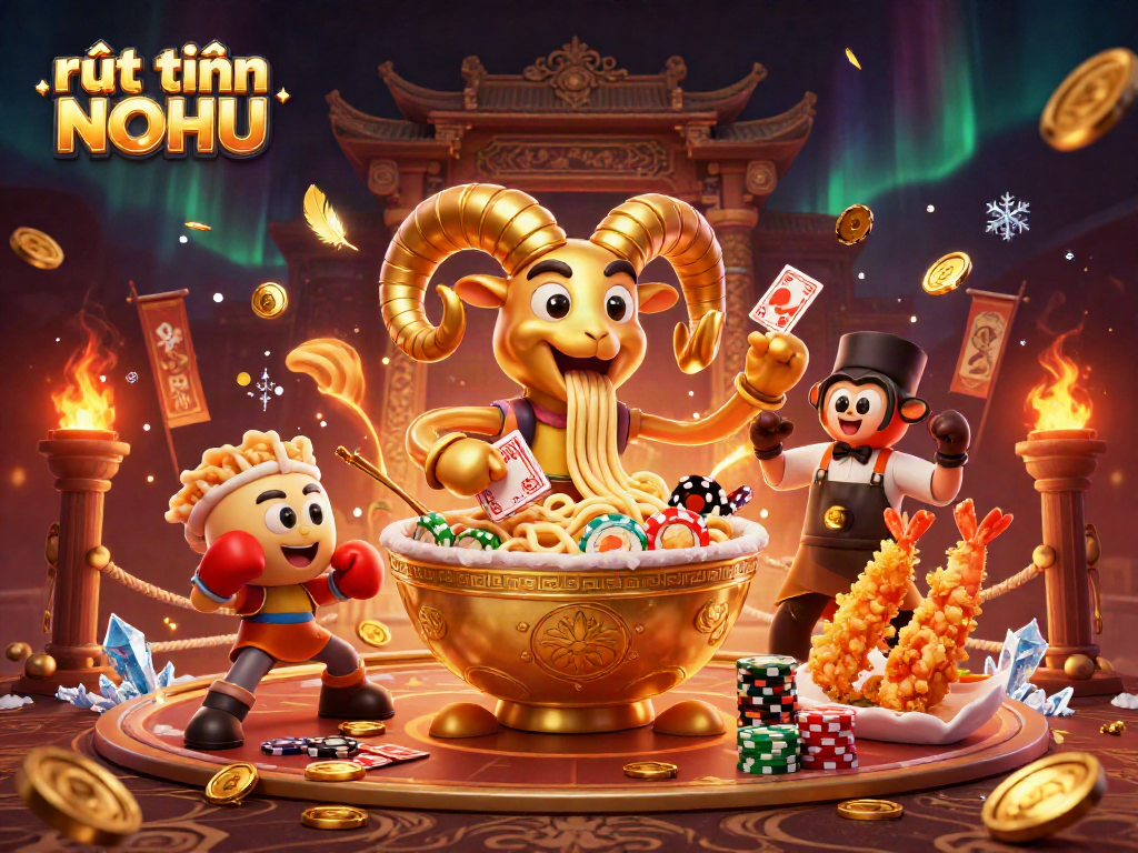 Engage in thrilling rút tiền NOHU activities with vibrant 3D characters in an energetic casino setting.