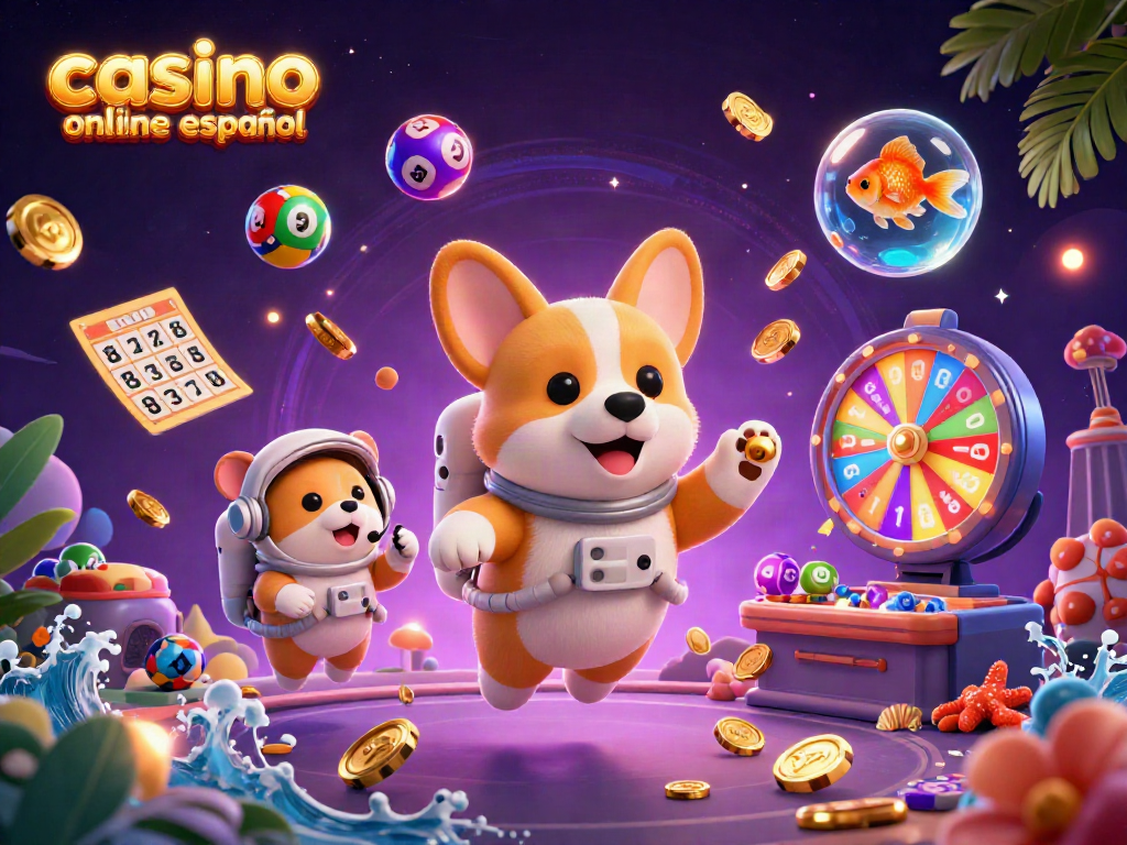 Explora juegos en un casino online español con esta emocionante ilustración 3D de personajes animados.