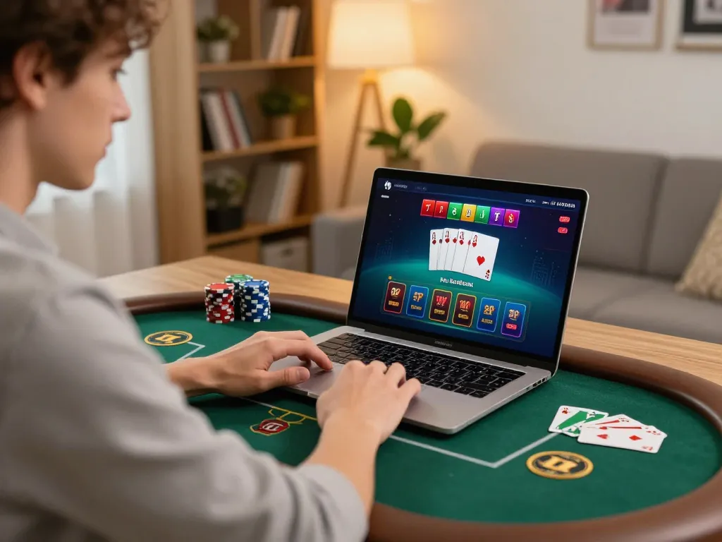 nhacaiuytinn user engaging in online casino gaming with poker interface on screen