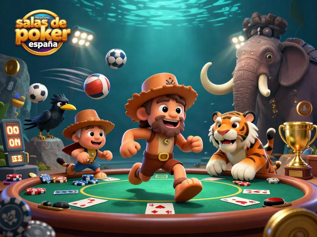 Mejores salas de póker online España: hombre de las cavernas y tigre jugando al póker en un casino prehistórico.